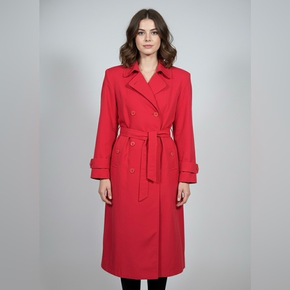 Vintage Jackets & Blazers - Vintage Red Double-Breasted Trench Coat